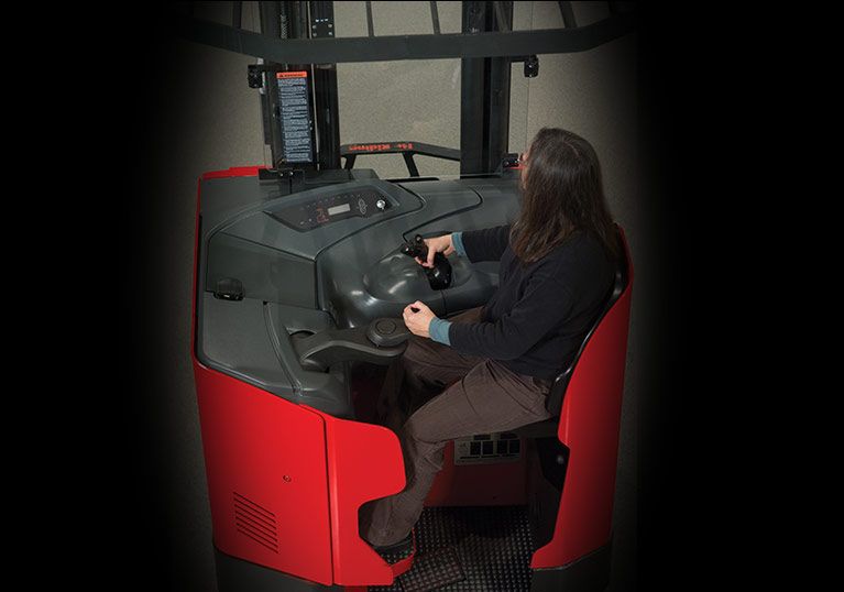 Raymond reach-fork sit stand reach truck open view mast